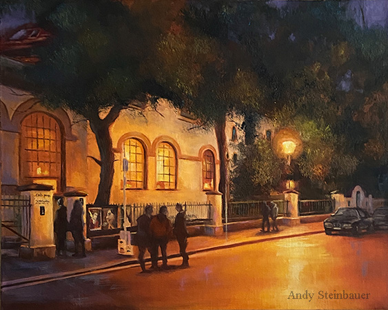 Nightscape Monacensia, oil painting, Andrea Steinbauer