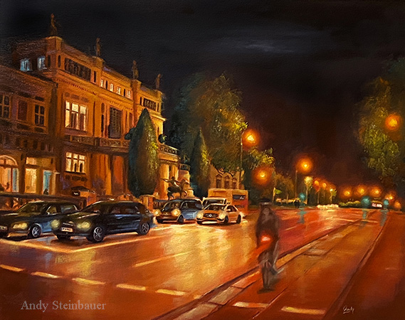 Nightscape Villa Stuck, oil painting, Andrea Steinbauer